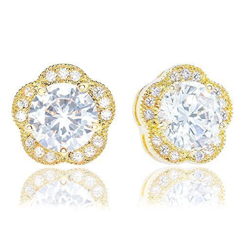 ORROUS & CO Women's 18K Yellow Gold Plated Cubic Zirconia Flower Halo Stud Earrings (2.30 carats)