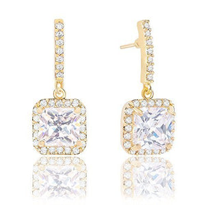 ORROUS & CO Women's 18K Gold Plated Asscher Cut Halo Cubic Zirconia Drop Earrings (2.60 carats)