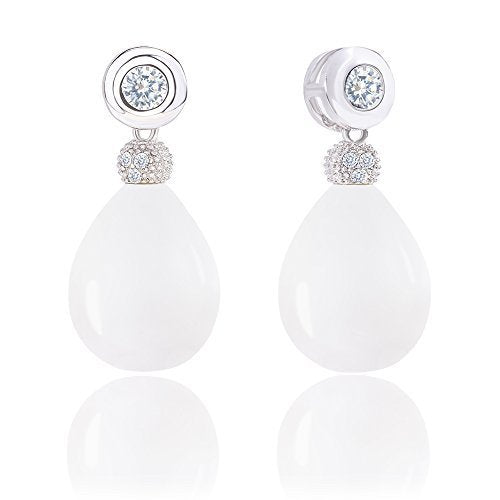 ORROUS & CO Women's 18K White Gold Plated White Simulated Shell Pearl with Cubic Zirconia Earrings (11.5-12mm, 1.20 carats)