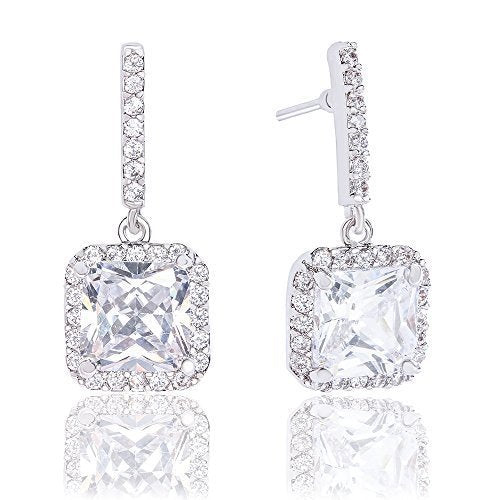 ORROUS & CO Women's 18K Gold Plated Asscher Cut Halo Cubic Zirconia Drop Earrings (2.60 carats)