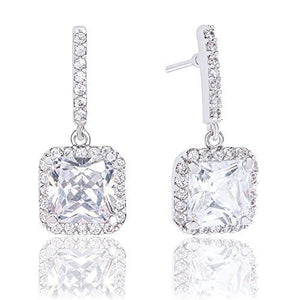 ORROUS & CO Women's 18K Gold Plated Asscher Cut Halo Cubic Zirconia Drop Earrings (2.60 carats)