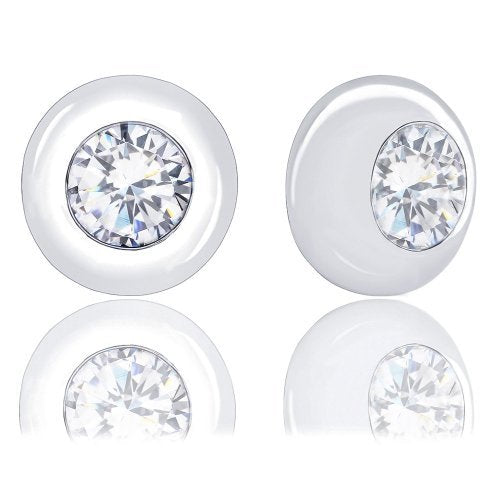 ORROUS & CO Women's 18k White Gold Plated Bezel Cubic Zirconia Solitaire Stud Earrings (5.00 carats)