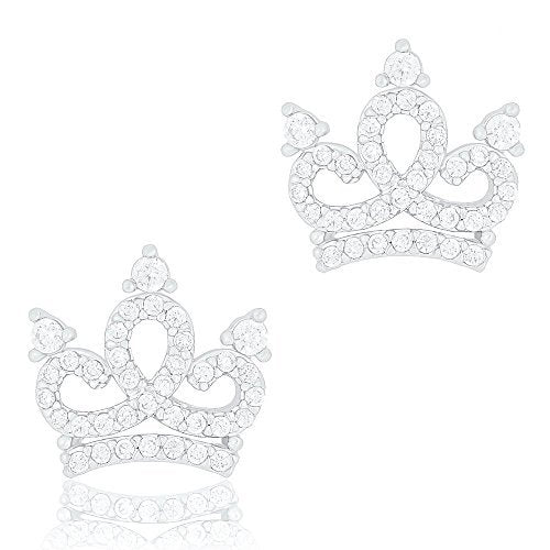 ORROUS & CO Women's 18K White Gold Plated Cubic Zirconia Princess Crown Stud Earrings