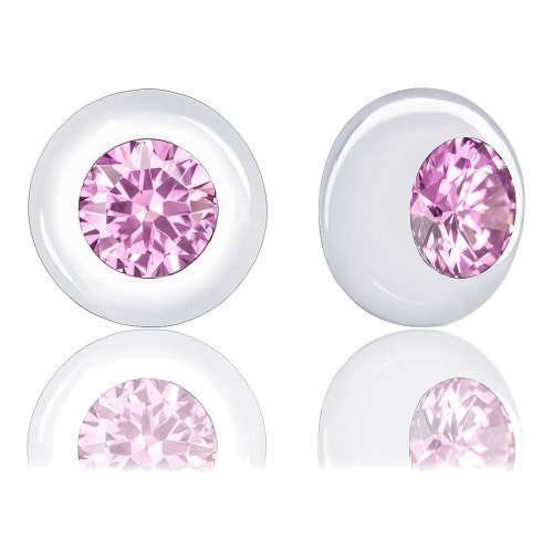 ORROUS & CO Women's 18k White Gold Plated Bezel Cubic Zirconia Solitaire Stud Earrings (5.00 carats) - Pink