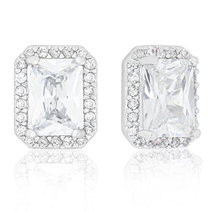 ORROUS & CO Women's 18K White Gold Plated Cubic Zirconia Emerald Cut Halo Stud Earrings (1.65 carats)