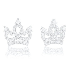 ORROUS & CO Women's 18K White Gold Plated Cubic Zirconia Princess Crown Stud Earrings