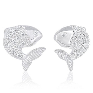 ORROUS & CO Women's 18K White Gold Plated Cubic Zirconia Fish Stud Earrings