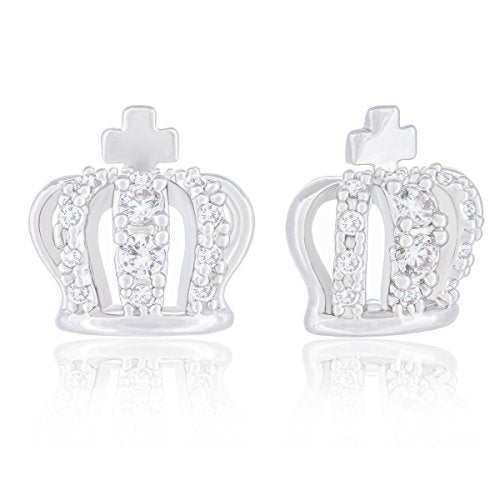 ORROUS & CO Women's 18K White Gold Plated Cubic Zirconia Crown Stud Earrings