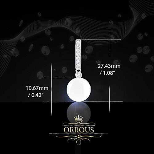 ORROUS & CO Women's 18K White Gold Plated Round Simulated Shell Pearl with Cubic Zirconia Accented Drop Earrings (10.5-11mm)
