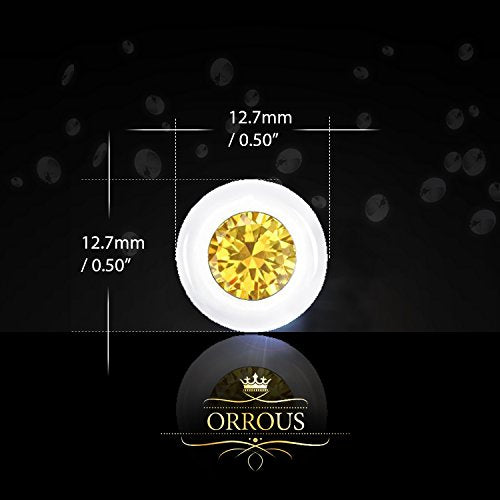 ORROUS & CO Women's 18k White Gold Plated Bezel Cubic Zirconia Solitaire Stud Earrings (5.00 carats) - Citrine