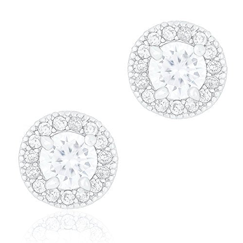 ORROUS & CO Women's 18K White Gold Plated Cubic Zirconia Round Halo Stud Unisex Earrings