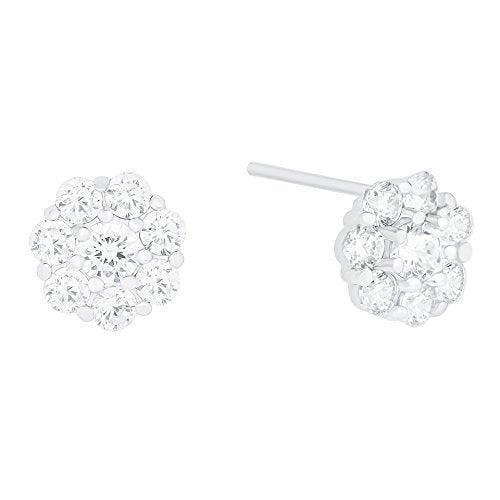 ORROUS & CO Women's 18K White Gold Plated Cubic Zirconia Flower Stud Earrings