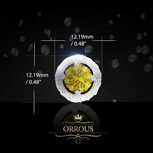 ORROUS & CO Women's 18K White Gold Plated Illusion Solitaire Cubic Zirconia Halo Stud Earrings (2.25 carats) - Citrine