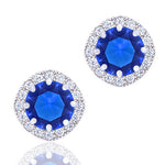 ORROUS & CO Women's 18K White Gold Plated Cubic Zirconia Cushion Shape Halo Stud Earrings (1.90 carats) - Sapphire