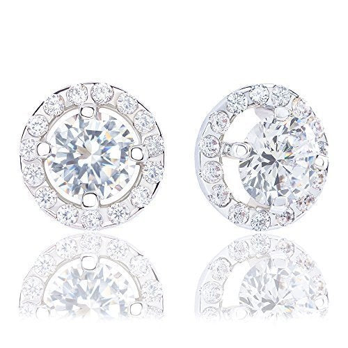 ORROUS & CO Women's 18K White Gold Plated Illusion Solitaire Cubic Zirconia Halo Stud Earrings (2.25 carats)
