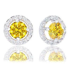 ORROUS & CO Women's 18K White Gold Plated Illusion Solitaire Cubic Zirconia Halo Stud Earrings (2.25 carats) - Citrine