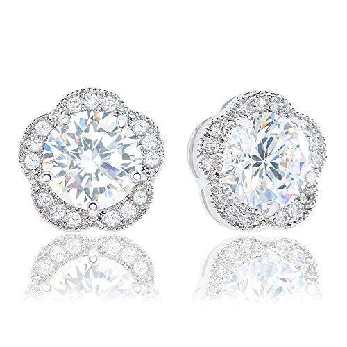 ORROUS & CO Women's 18K White Gold Plated Cubic Zirconia Flower Halo Stud Earrings (2.30 carats)